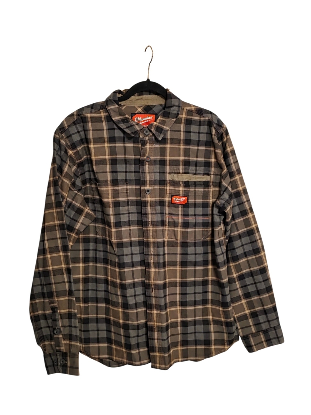 Milwaukee Gridiron Flannel Work Shirt - Men's Size Large (M551) Gray/Brown Plaid